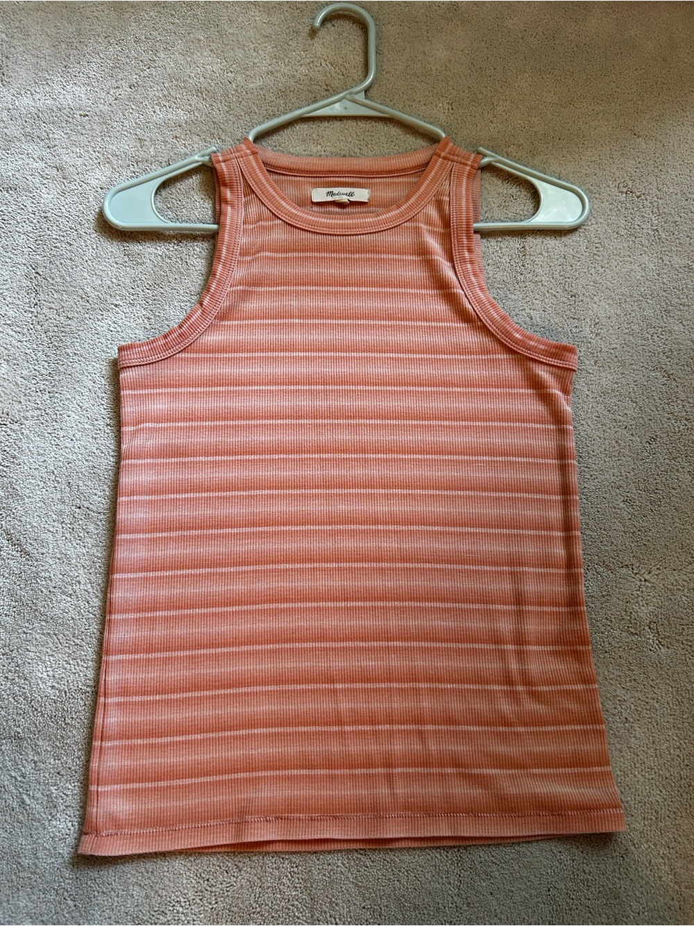 Madewell Peachy Coral Striped Rib Tank